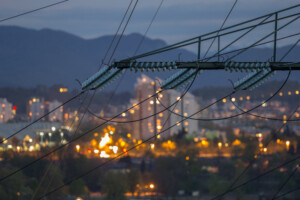 High power electricity poles in urban area